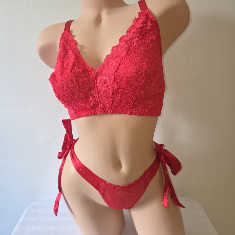 Cosabella Paradiso Super Curvy Bralette‎ & Brazilian Panty Set Red Rossetto L